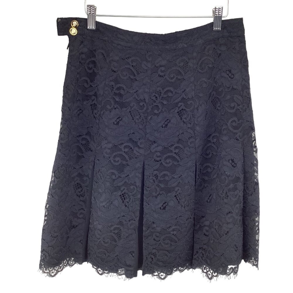 Tory Burch Black Lace A-Line Skirt Size 6 With Pleats & Double‎ Buttons